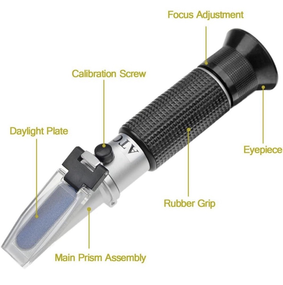 Brix Refractometer with ATC, Dual Scale - Specific Gravity & Brix, Hydrometer in