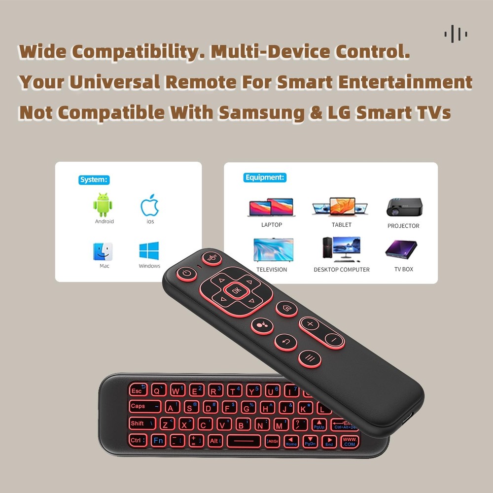 Mini Air Mouse Remote Keyboard 7 Color Backlit Bluetooth 2.4G Dual Mode
