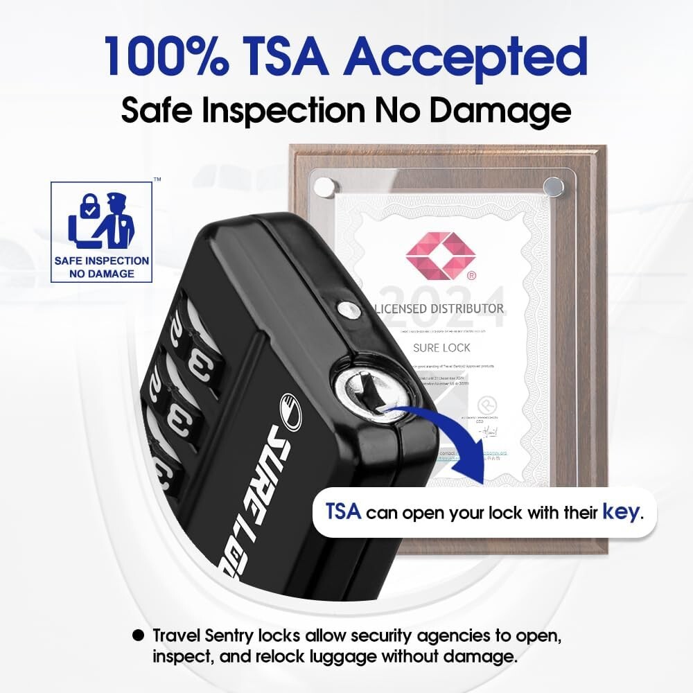 TSA Approved 4-Digit Combination Luggage Locks - Open Alert, 2 Pack For Security