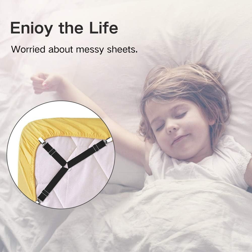 Sheet Holders, 4 Pcs Adjustable Bed Sheet Straps, Fitted Sheet Holder Clips Fast