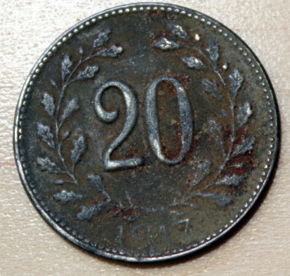 1917 Austria 20 Heller Iron WWI