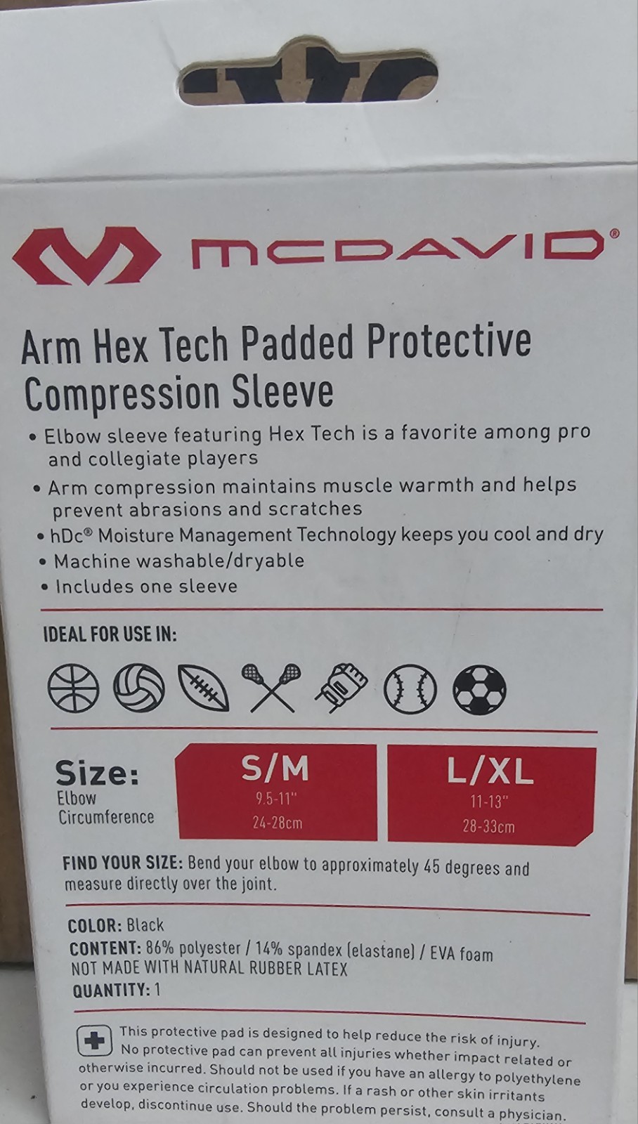 McDavid Sport Arm Hex Tech Padded Protective Compression Shooter Sleeve Size S/M