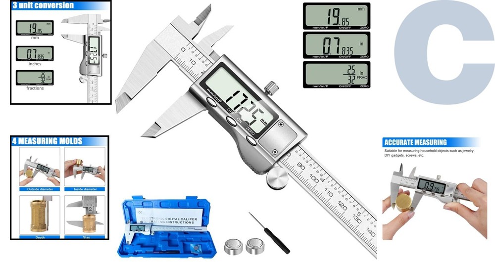Durable Waterproof Digital Caliper - Large Display, Precision Measuring Tool