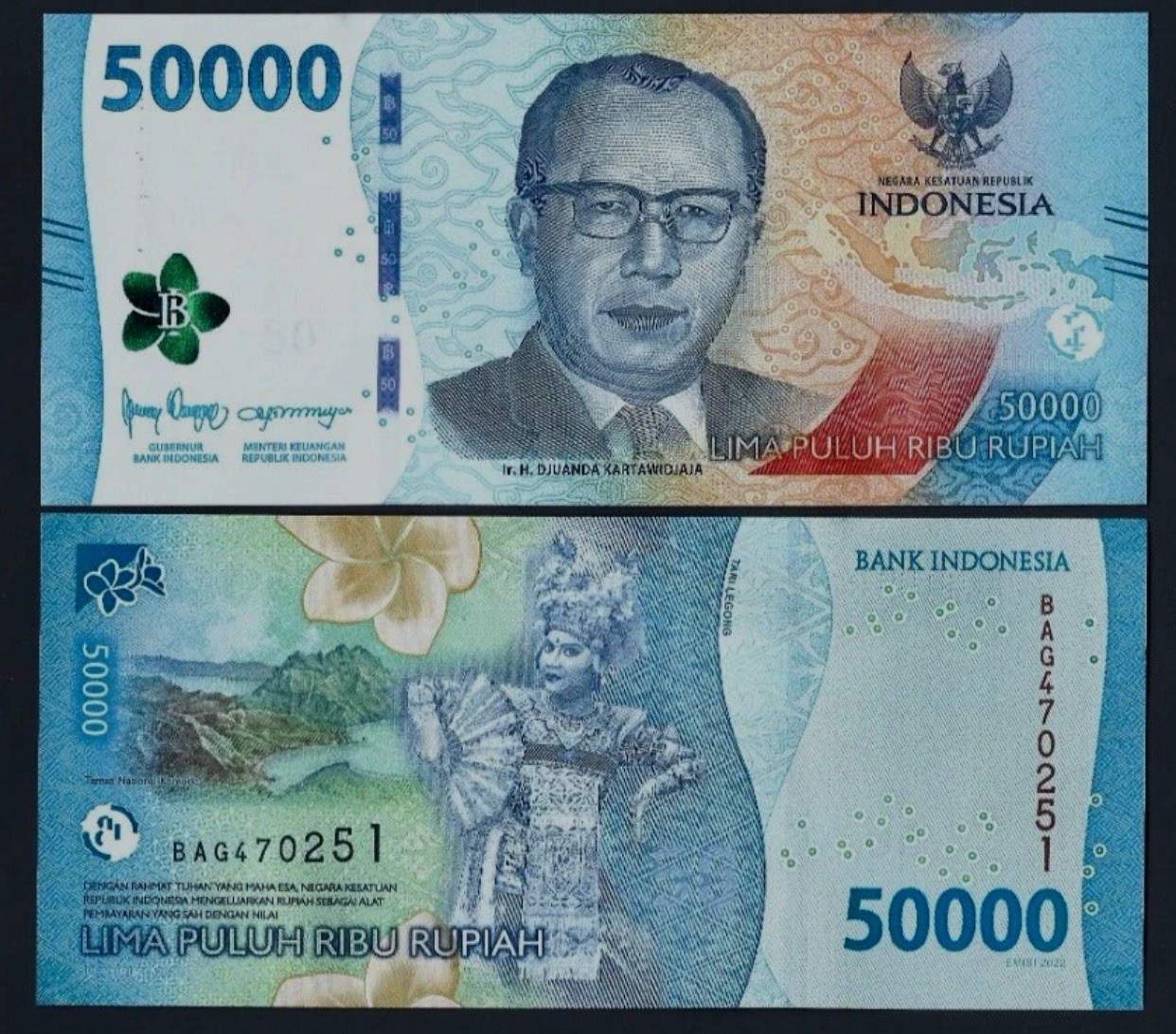 Indonesia 50000 RUPIAH 2022-2025 x 1 Dancer 50,000 Indonesian Currency 50k IDR
