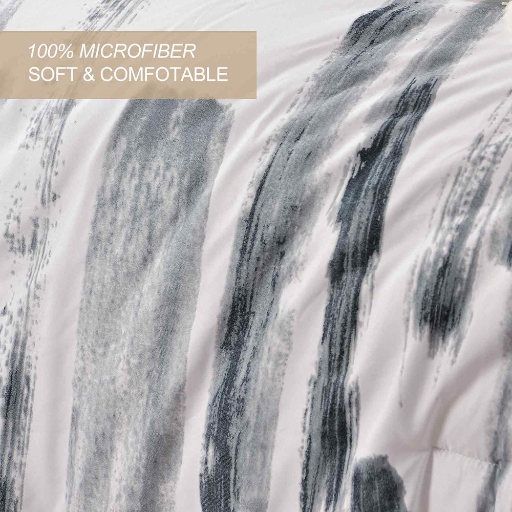 Nanko Queen Comforter Set 3pc, Art Grey White Printed Pattern Reversible Down