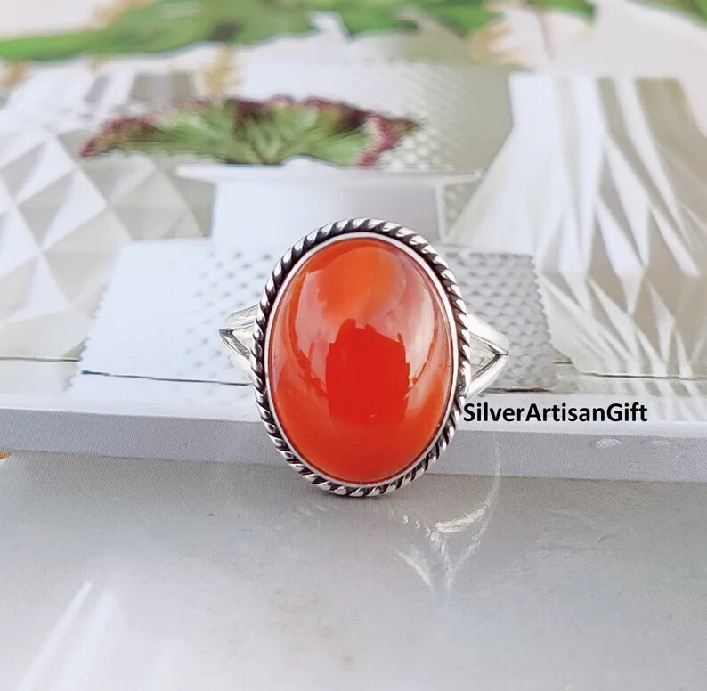 Carnelian Ring , Gemstone Ring ,Solid 925 Sterling Silver Ring ,Wedding All Size