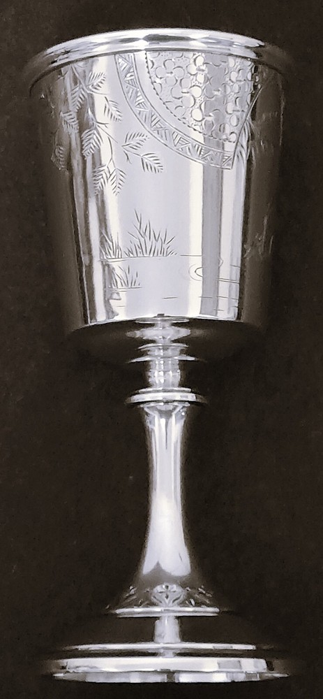 Sterling SILVER GOBLET, Whiting, Aesthetic Japanesque, Pr Storks, Stemware, 7"t