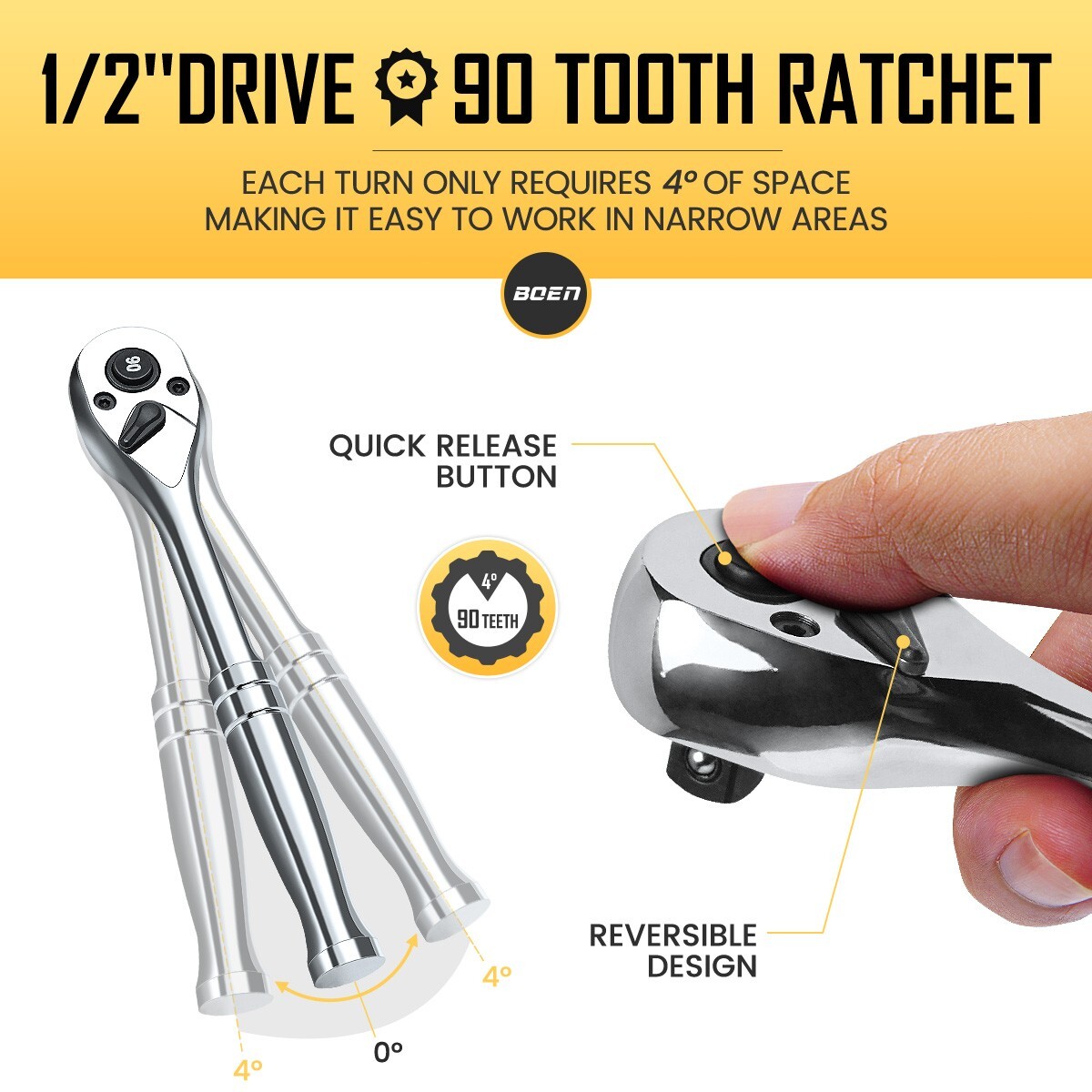 BOEN 225PCS Mechanic Tool Set, 1/4" & 3/8" & 1/2" Drive Socket Wrench Set