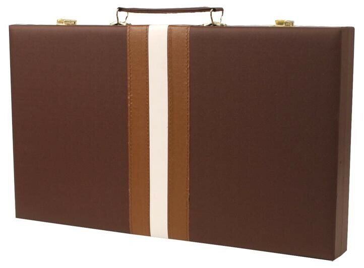 DA VINCI Large 16 inch Leatherette Backgammon Set, Brown