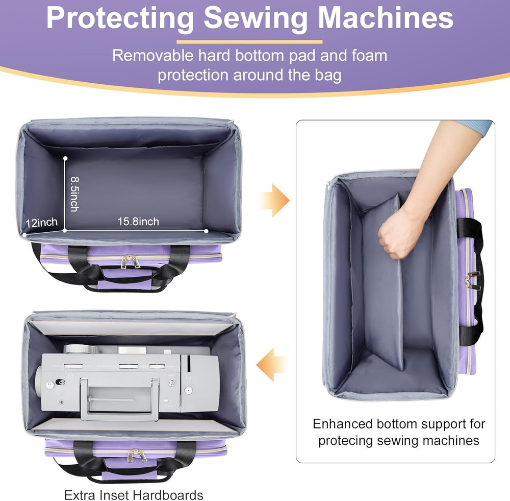 Purple Sewing Machine Case & Double Layer Organizer with Strap & Handle
