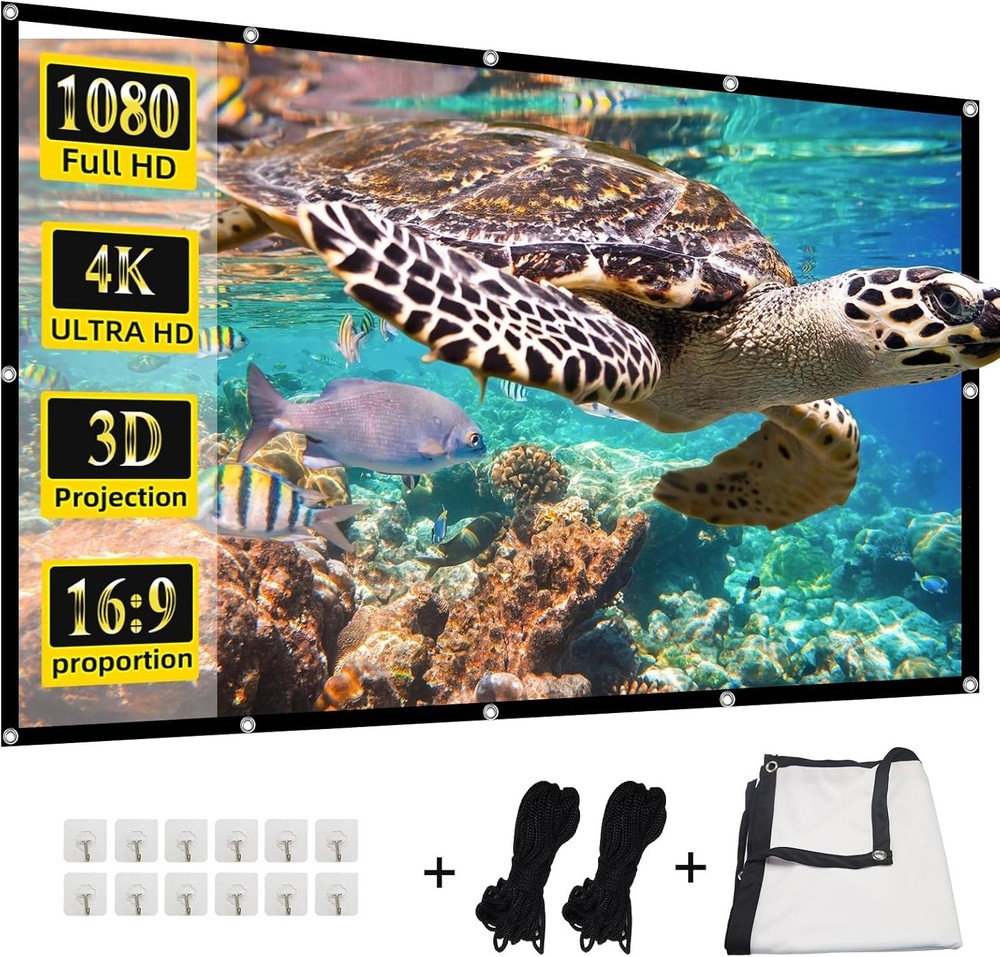Projector Screen, 4K 16:9 HD Rear Front Projector Screen Foldable Projection ...