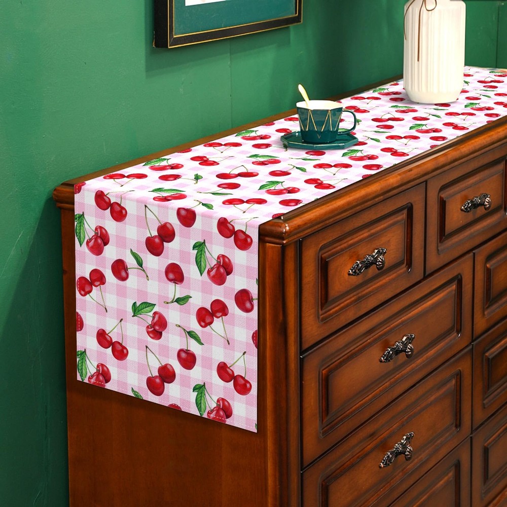 Cherry Table Runner Spring Summer Fruit Birthday Party Decorations Dining Roo...