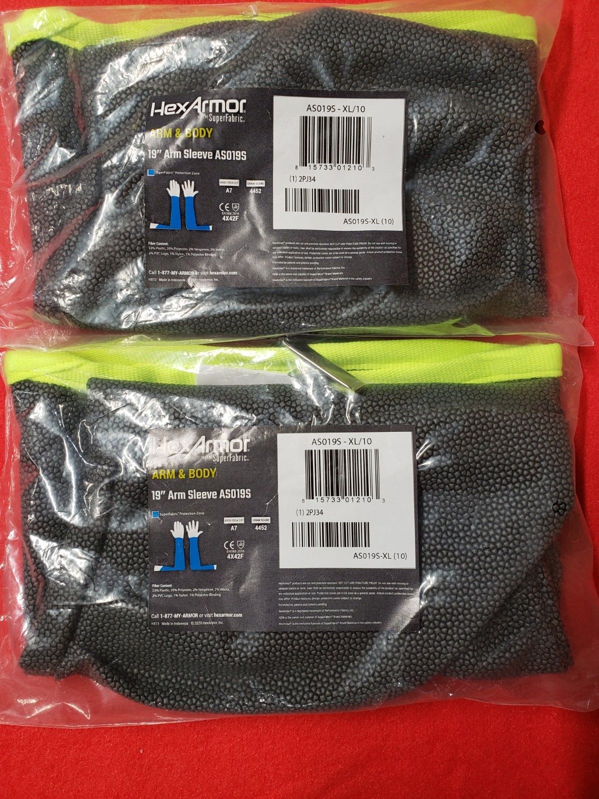 HexArmor SuperFabric 19” Arm Sleeve-AS019S-XL/10 Cut/Puncture Resistant (Qty. 2)