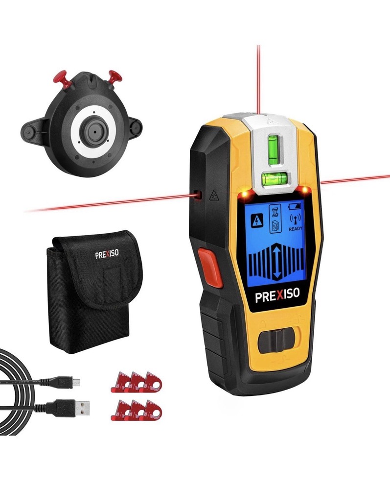 PREXISO 2-in-1 Stud Finder with Laser Level, Rechargeable Multi Surface Cross...