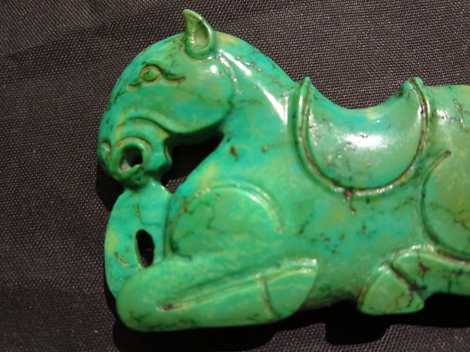 Chinese Old Turquoise Hand Carved *Horse* 2Faces Pendant
