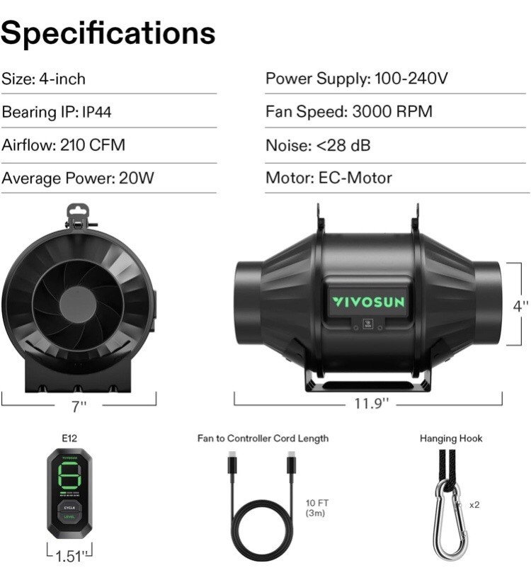 VIVOSUN T4 4" Inline Duct Fan