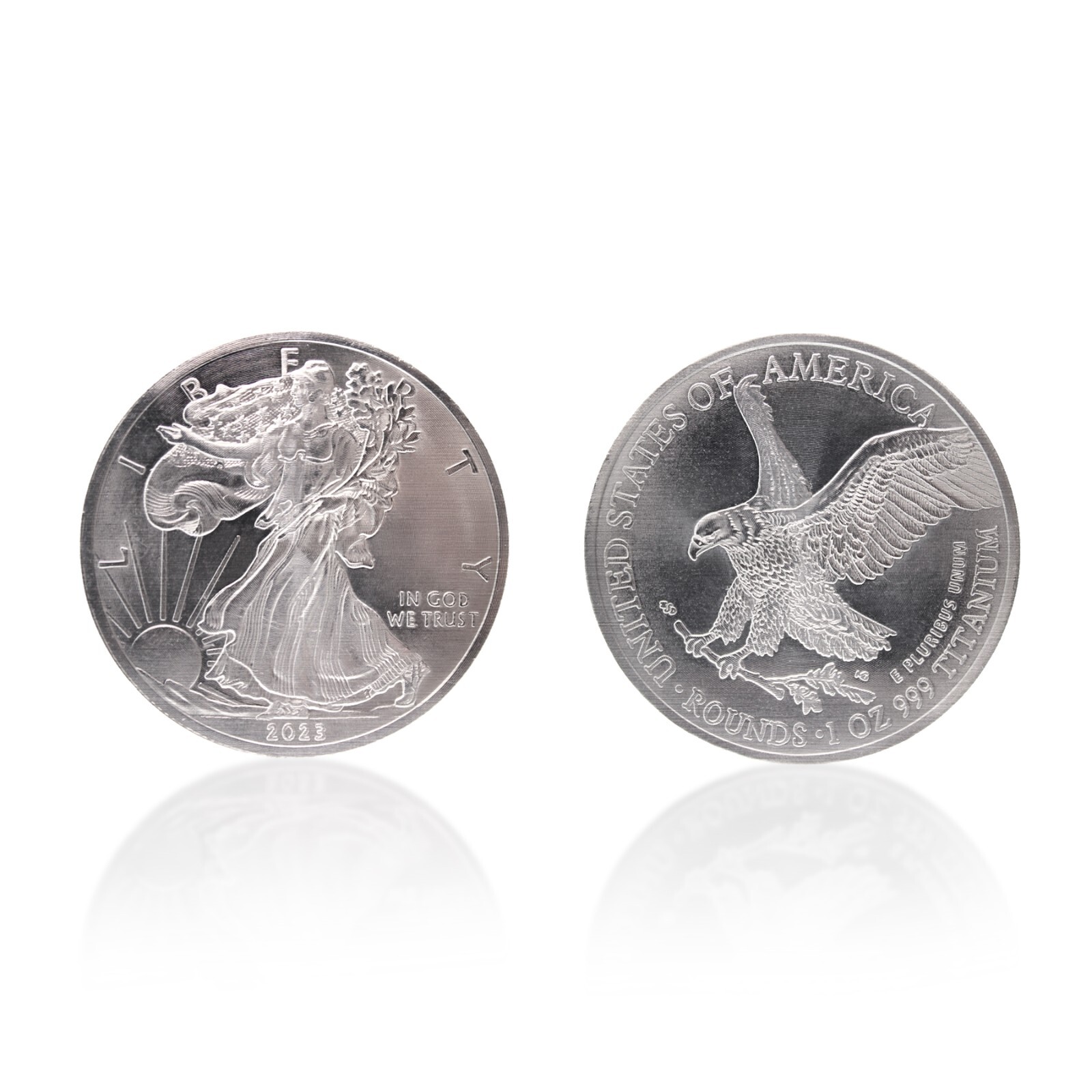 TWO 1 TROY OUNCE/OZ .999 Pure TITANIUM Metal Walking Liberty/Eagle Rounds/coins