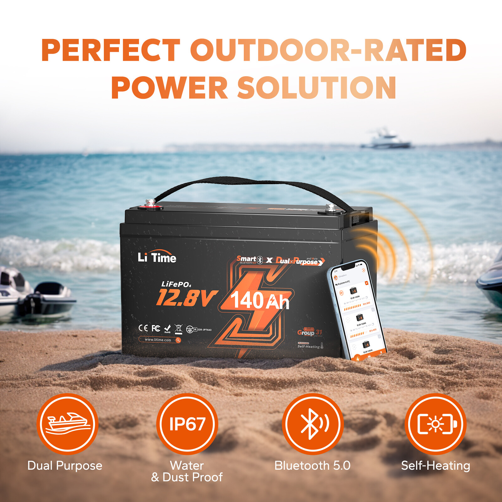 LiTime 12V 140Ah Dual Use Deep Cycle LiFePO4 Battery CCA 900 For Marine Solar