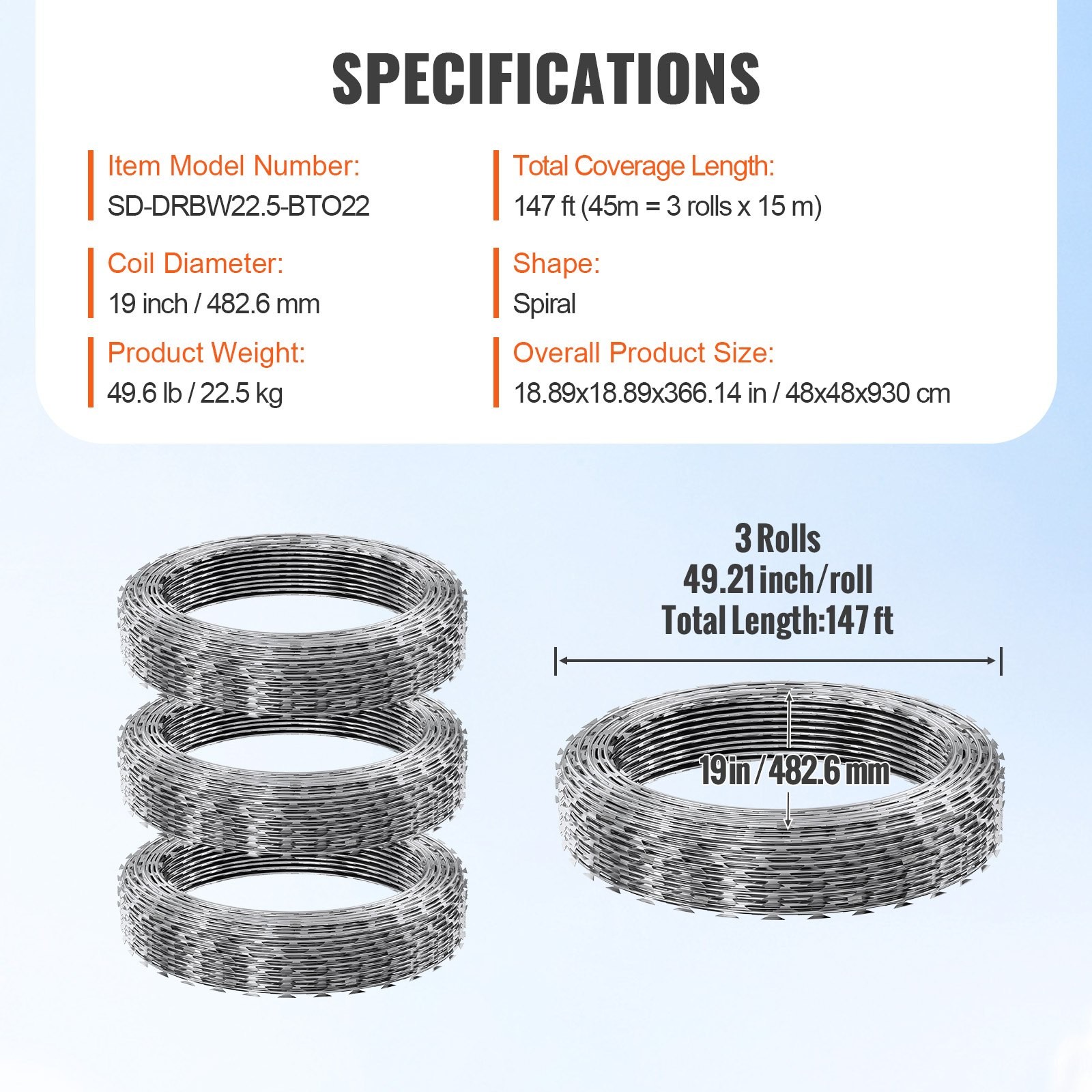 Galvanized Razor Wire, 3 Rolls Double Spiral Barbed Fencing for Garden Security