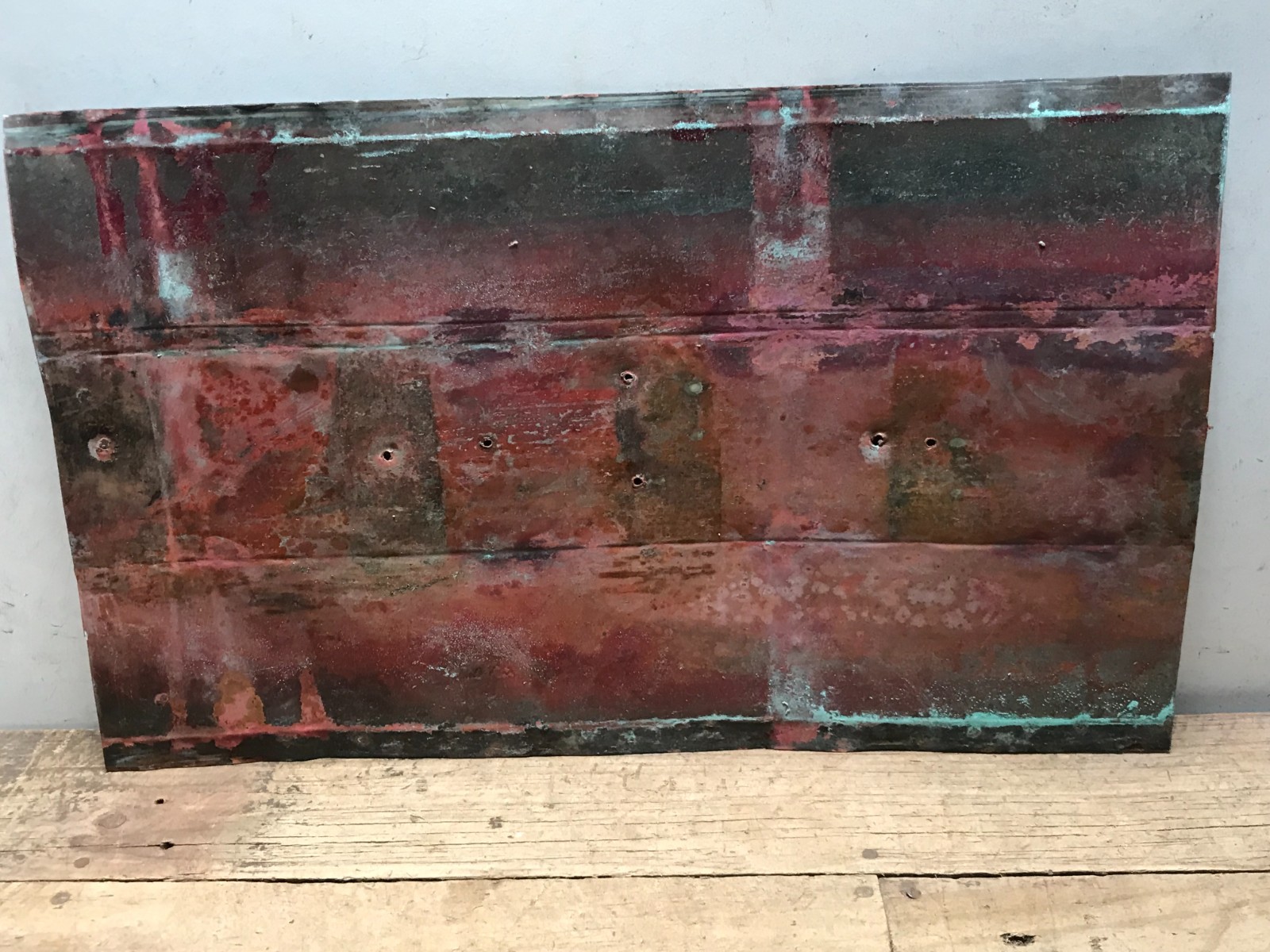 Sheet Copper 18" x 11" Natural Patina Colors Verdigris gauge 24 (N)