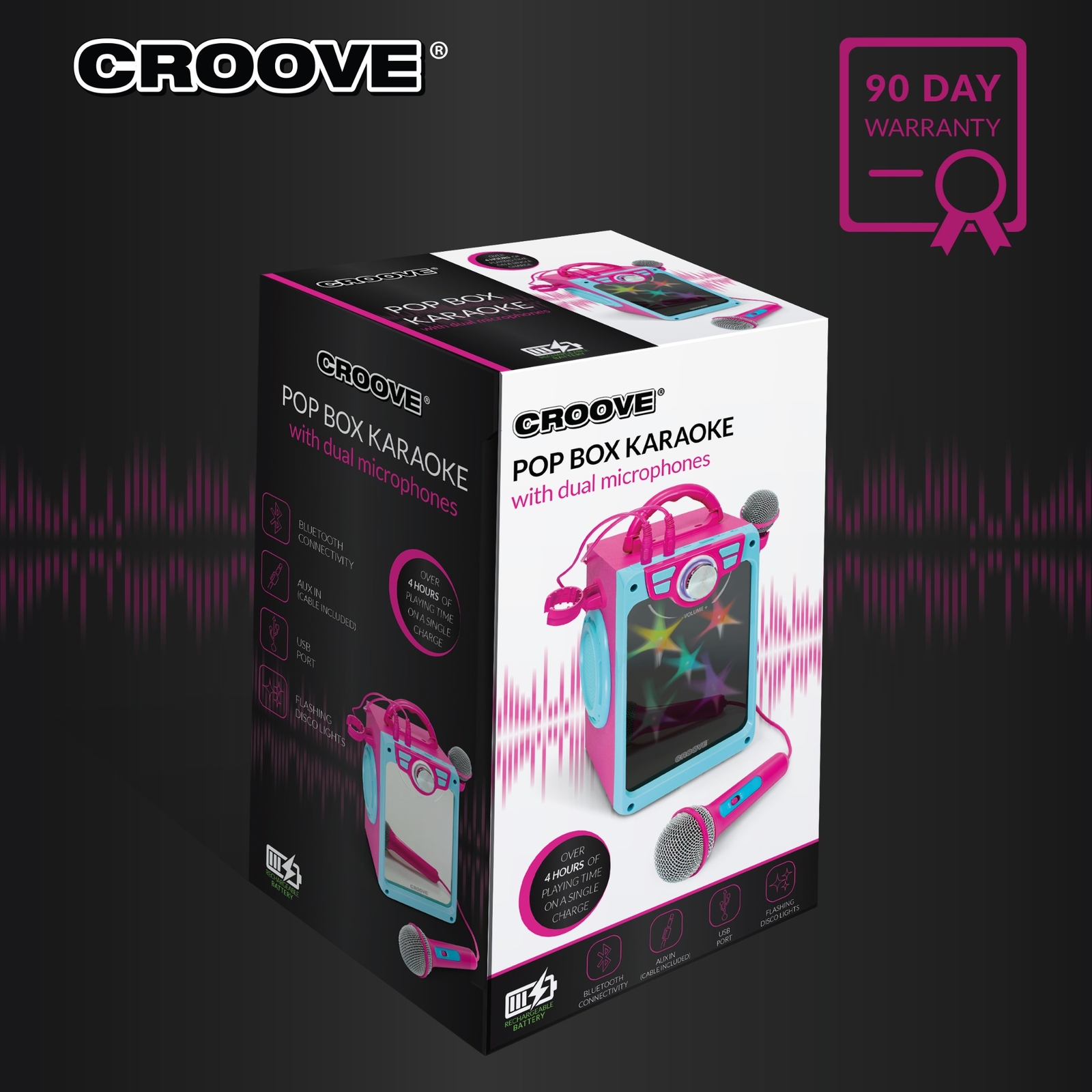 Pink Karaoke Machine for Kids with 2 Microphones Bluetooth/AUX/USB Connectivity