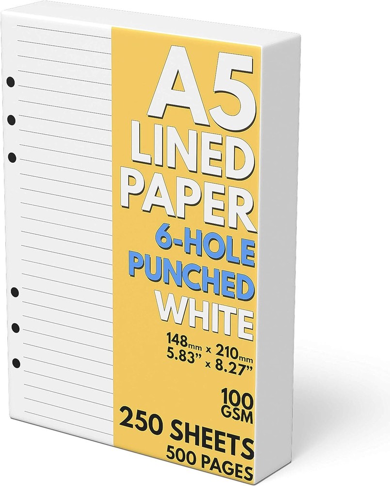 100 Gsm Lined A5 Paper For 6 Ring Binder 250 Sheets No Bleed Through