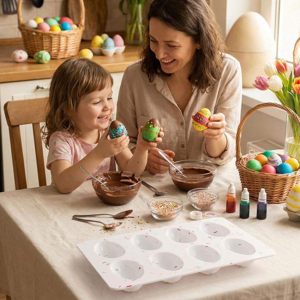 3pcs Silicone Egg Molds, 8-Cavity Egg Shape Pan for Cake, Candy & Jello Bake Set