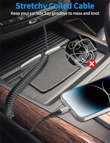 Coiled Lightning Cable for Car, 2Pack Retractable iPhone Charger 3FT Coiled