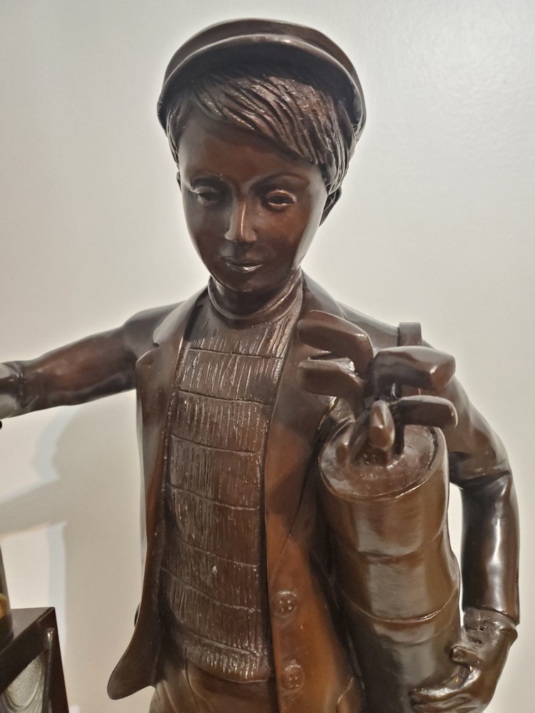 Bronze Boy Golfer Caddy Lantern Light Statue H 23"