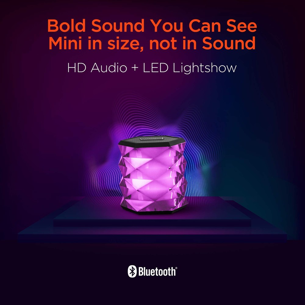 HyperGear LYTE Mini Wireless LED Bluetooth Speaker, Black, 2.75"H