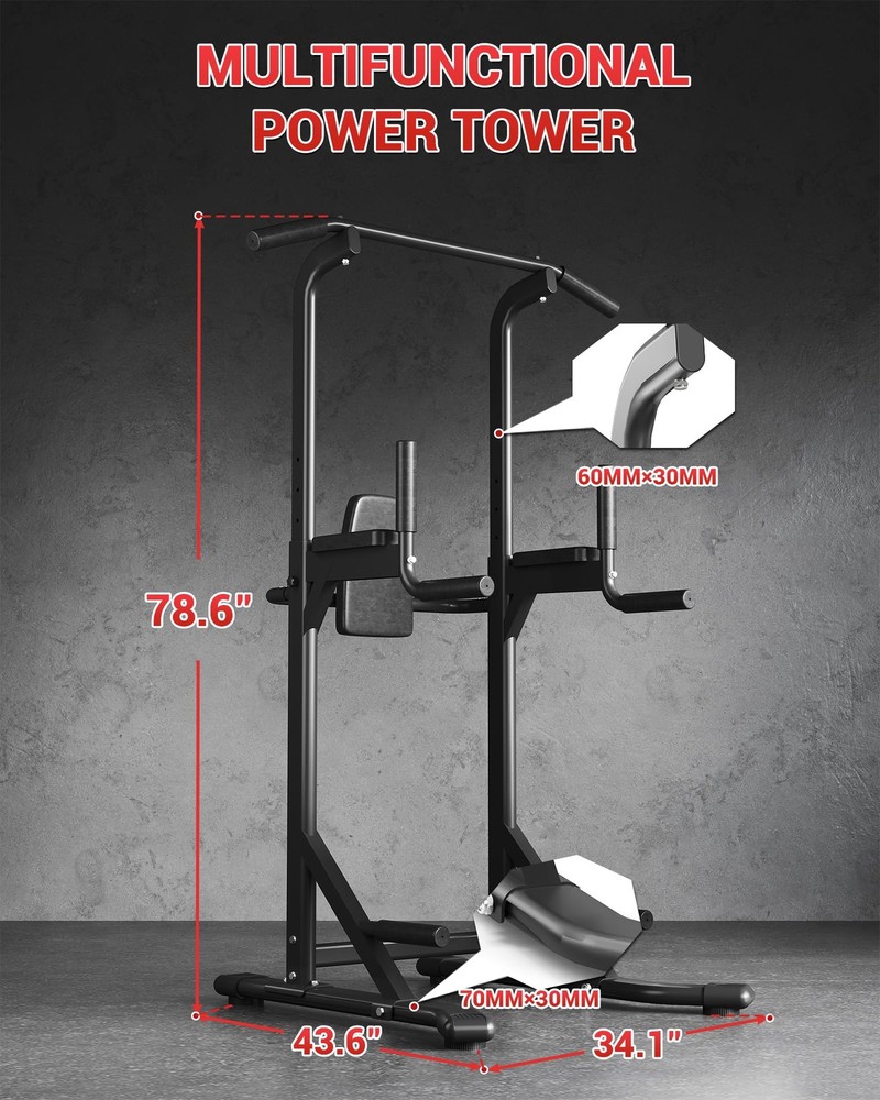 Power Tower Dip Station & Pull-Up Bar, Adjustable Height, 450LBS Load, Home Gym