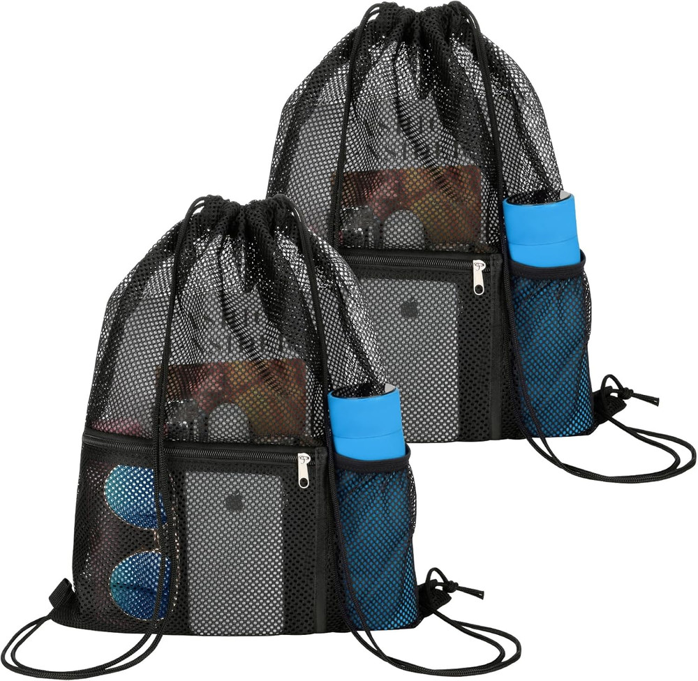 2 PACK Mesh Drawstring Backpack Bag, Multifunction Mesh Bag for Swimming, Athlet