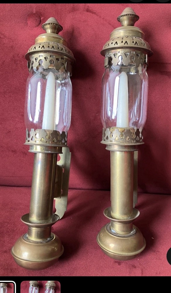 2 Antique Brass spring Loaded Candlewall Lights