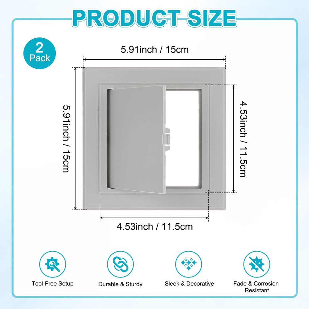2-Pack Access Panel for Drywall, 4.5x4.5" Plastic Wall Hole Cover [Gray]