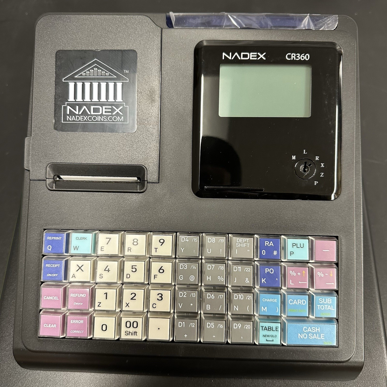 Nadex CR360 Thermal-Print Electronic Cash Register, 12 Compartments, Black