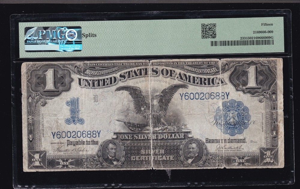 US $1 Black Eagle Silver Certificate INVERTED BACK ERROR FR 233 PMG 15 (688)