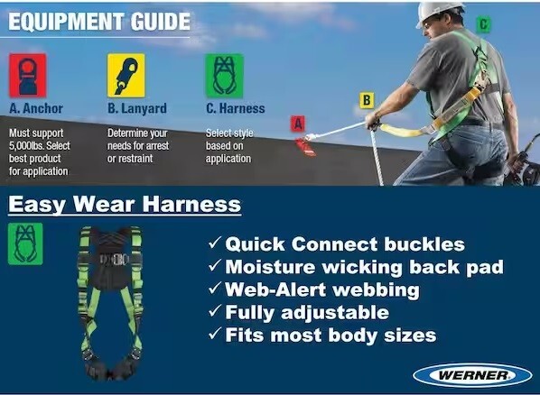 Werner Easy Wear Adjustable Fall Protection Safety Harness (D-Ring)
