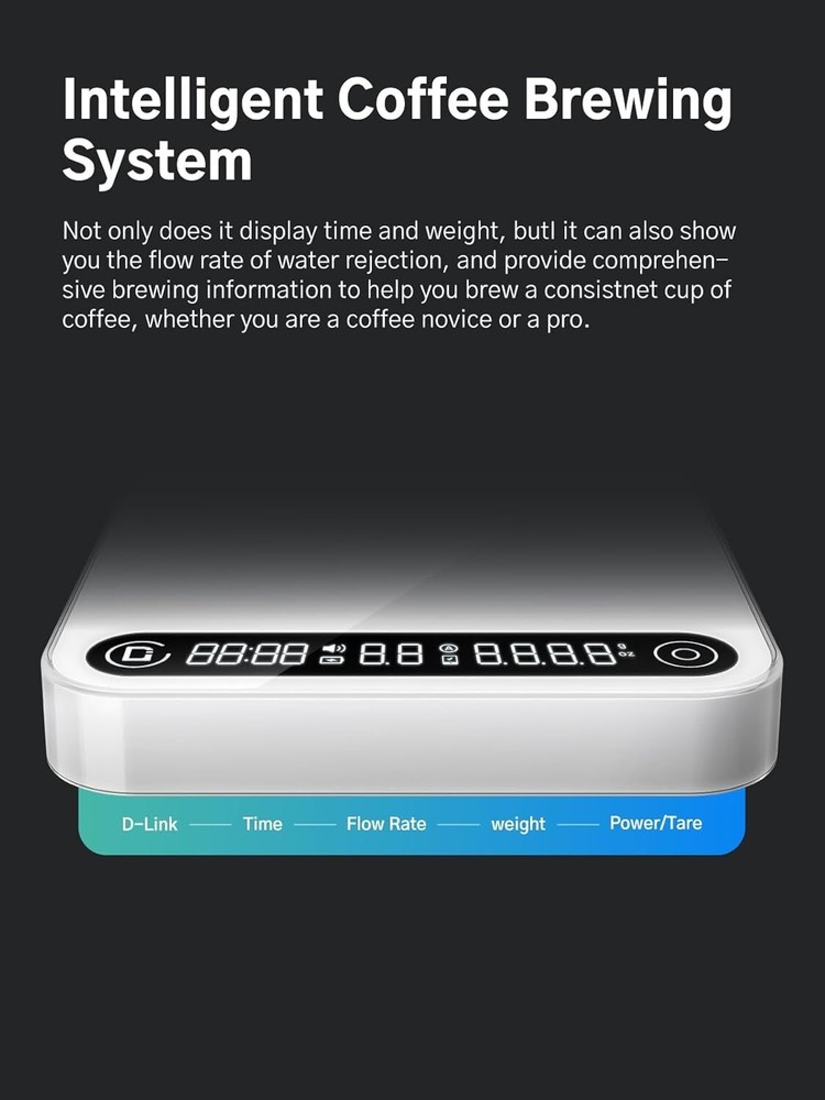 Digital Coffee Scale with Timer & Flow Rate Tracking, 0.1g Precision, 2Kg, Smart