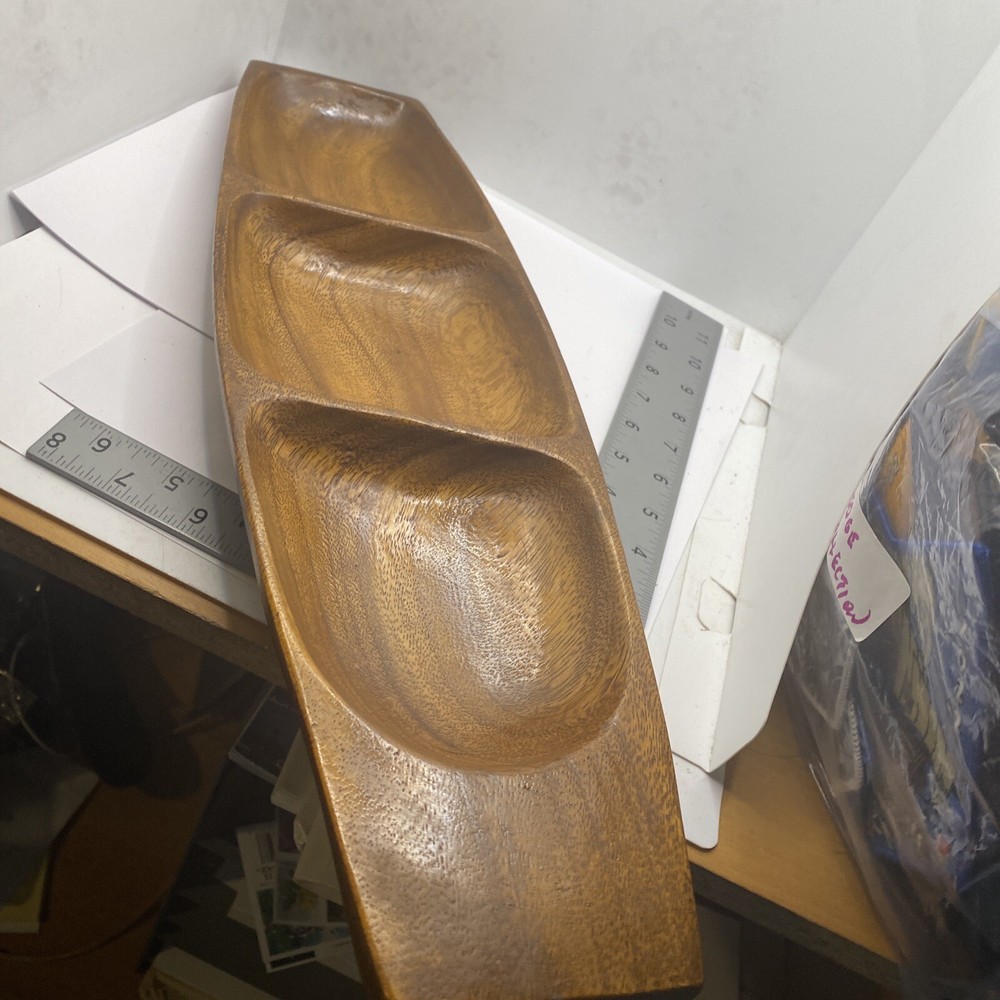 MCM Monkey Pod Wood Serving Three-Section Tray OS-1023Y