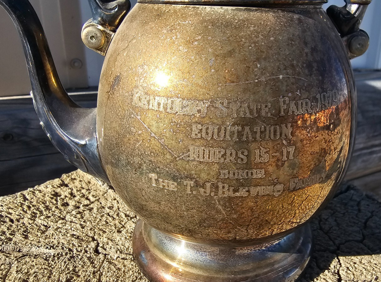 Vintage 1979 Silver Plate Trophy Teapot Kentucky State Fair Equitation