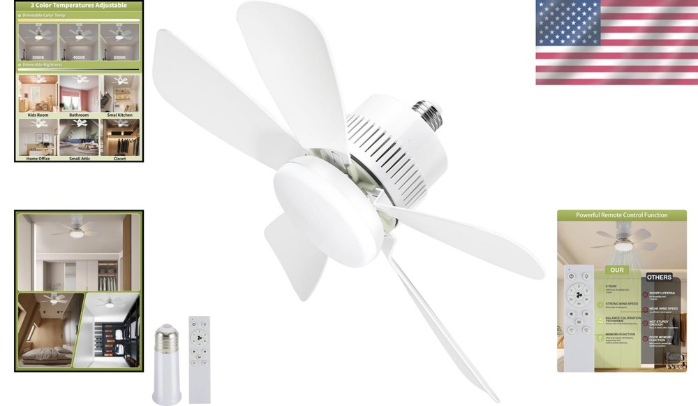 Socket Light Fan with Remote Control - 200% Airflow & Dimmable LED Light