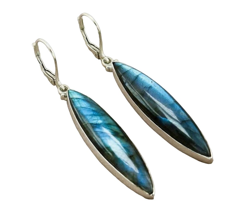 Labradorite Gemstone Marquise Shape Earring, 925 Silver Handmade Earring