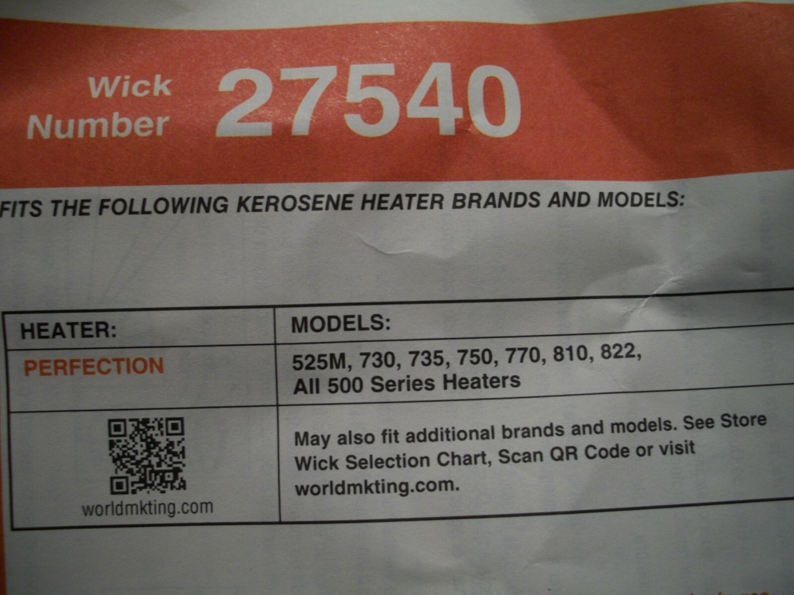 PERFECTION 500 WICK ....* 100% COTTON WICK * KEROWORLD 27540 - w/CLEANING BRUSH