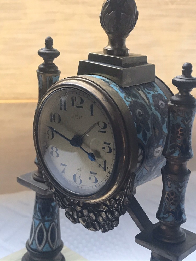 ANTIQUE FRENCH CHAMPLEVE ENAMEL CLOCK 8”