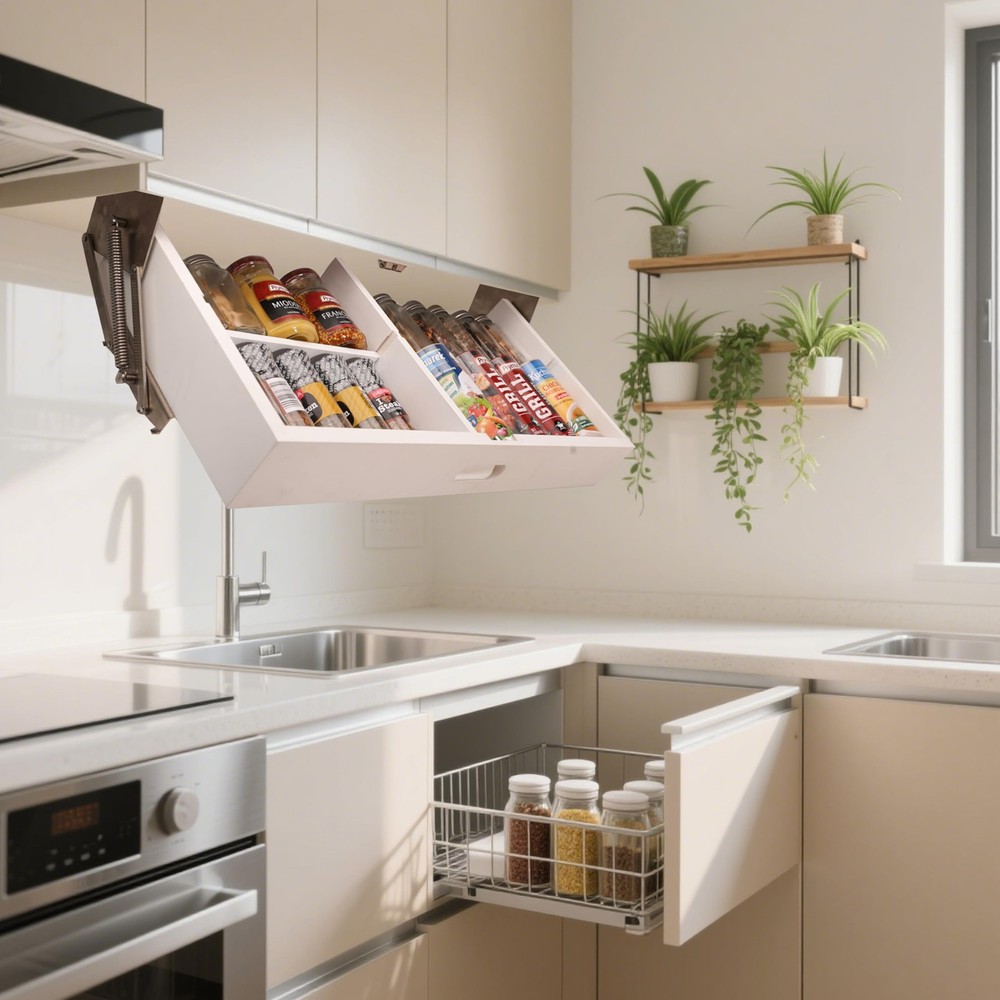 HQULIFBL Pull Down Under Cabinet Spice Rack, Kitchen Storage Organizer, Count...