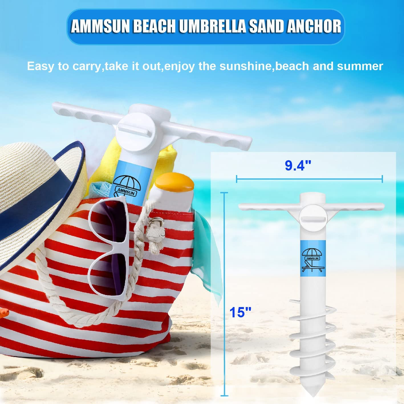 Beach Umbrella Sand Anchor Heavy Duty, Outdoor Umbrellas Base with 5 Spiral S...