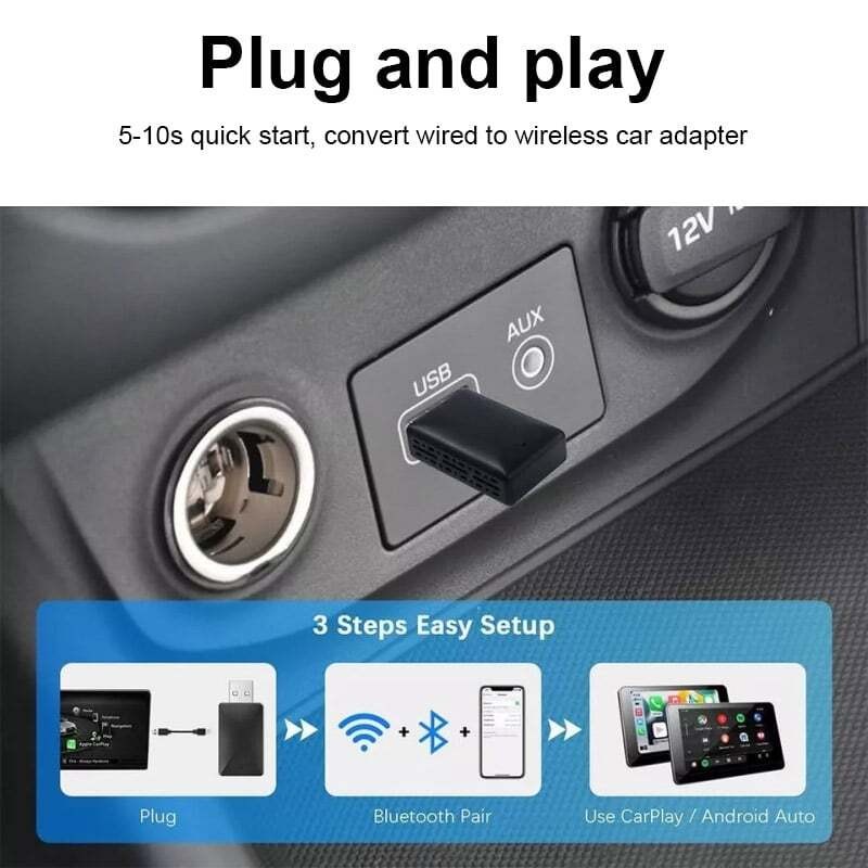 2-in-1 Wireless CarPlay Adapter&Android Auto Wireless Adapter, Plug&Play