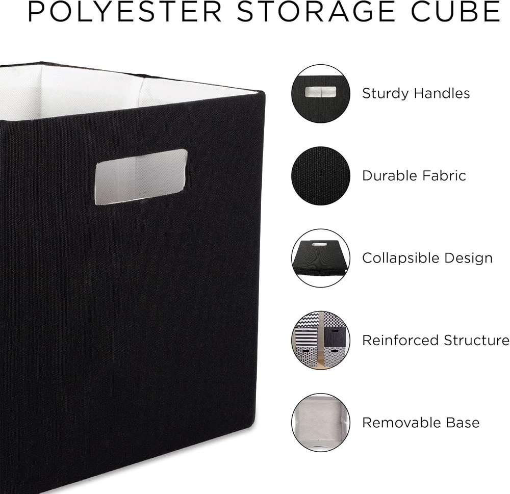 Collapsible Polyester Storage Cube, Pinstripe, Black, Large