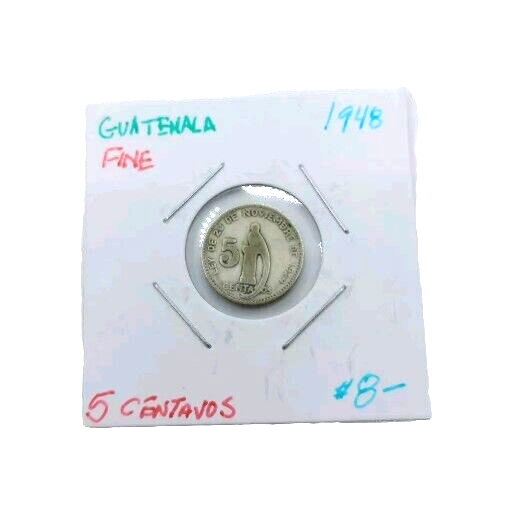 1948 Guatemala 5 Centavos Fine Silver Coin
