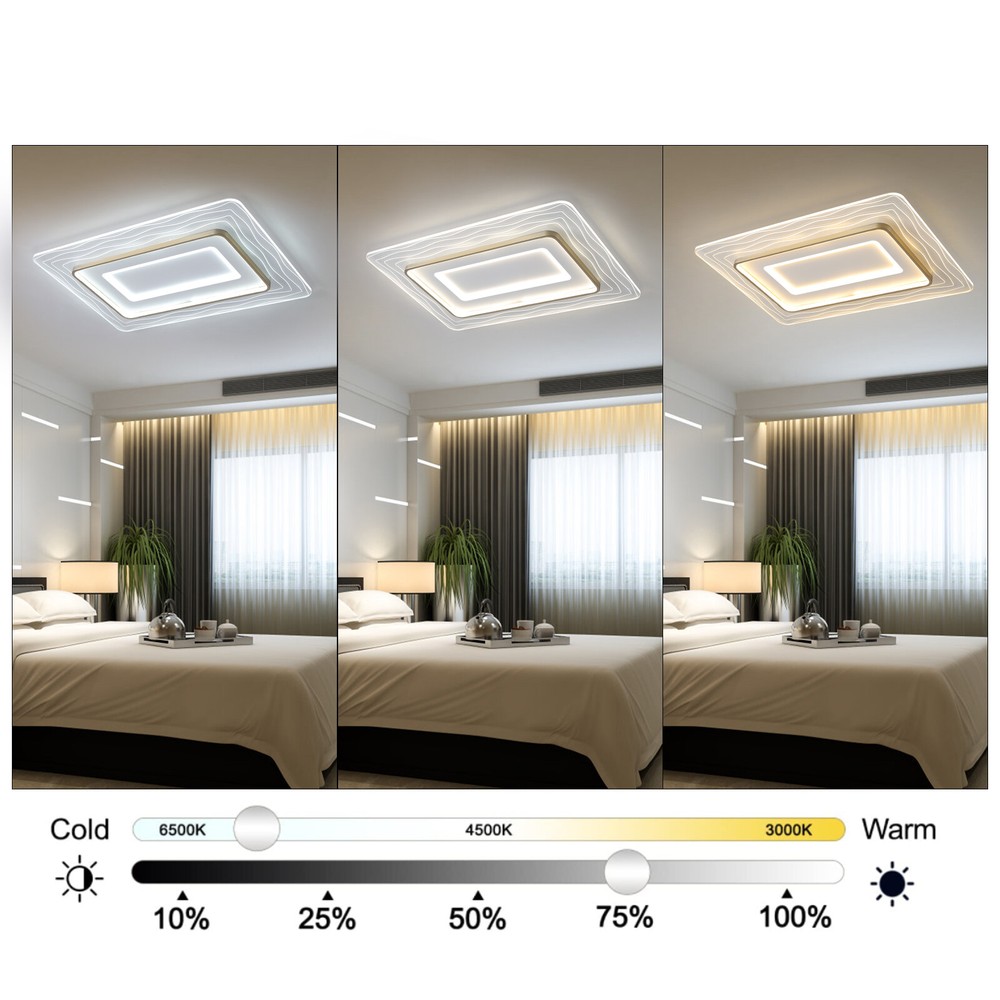 LED Rectangle Chandelier Flush Mount LED Ceiling Light w/Remote Control 110-220V